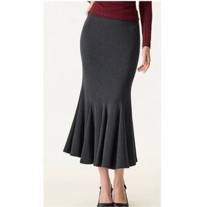 OGL - Chocolate Brown - Brushed Inside Mermaid Flare Pull-On Midi Skirt -
